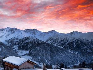 Preview wallpaper winter, mountains, dawn, structure, snow