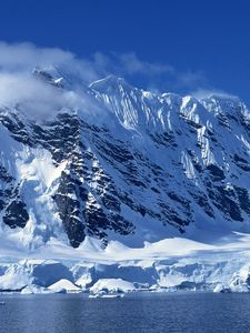 Preview wallpaper winter, mountains, ice, stones, cold, clouds