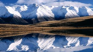 Preview wallpaper winter, mountains, reflection, lake, mirror, lines, relief