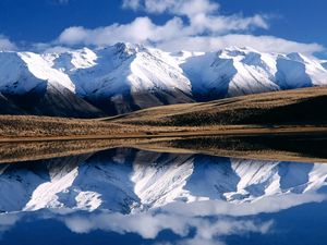 Preview wallpaper winter, mountains, reflection, lake, mirror, lines, relief