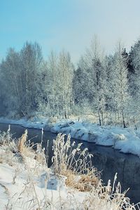 Preview wallpaper winter, river, snow, coast, hoarfrost, landscape