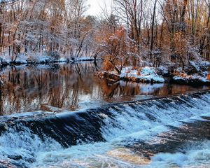 Preview wallpaper winter, river, threshold, trees