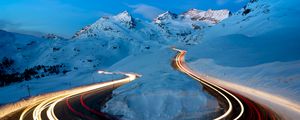 Preview wallpaper winter, road, long exposure, snow