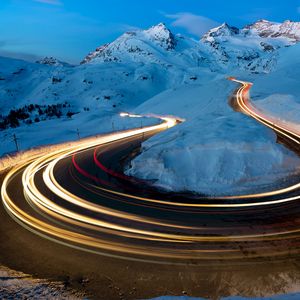 Preview wallpaper winter, road, long exposure, snow