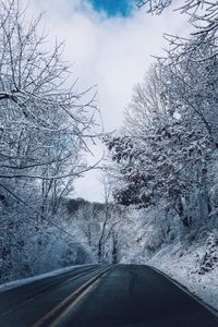 Preview wallpaper winter, road, marking, trees, snow