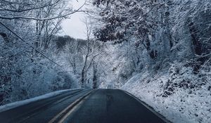 Preview wallpaper winter, road, marking, trees, snow