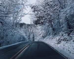 Preview wallpaper winter, road, marking, trees, snow
