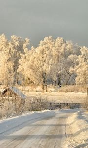 Preview wallpaper winter, road, snow, trees