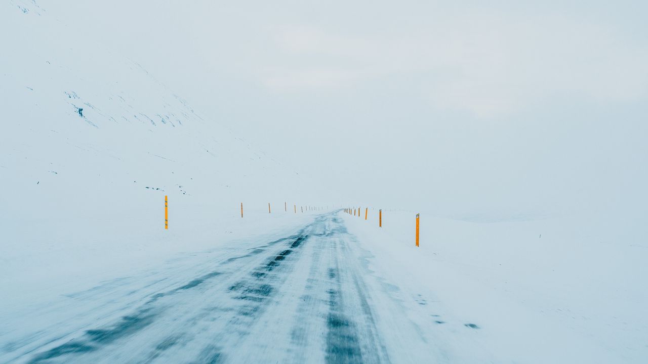 Wallpaper winter, road, snow, minimalism, white