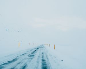 Preview wallpaper winter, road, snow, minimalism, white