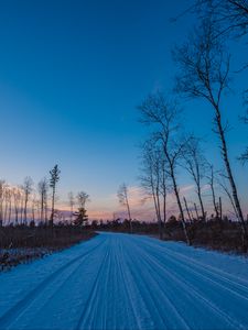 Preview wallpaper winter, road, trees, horizon, sky
