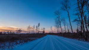 Preview wallpaper winter, road, trees, horizon, sky