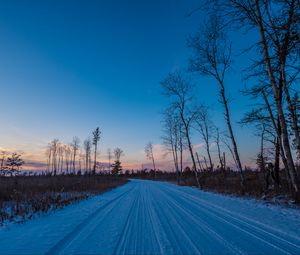 Preview wallpaper winter, road, trees, horizon, sky