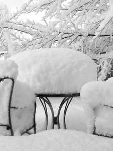 Preview wallpaper winter, snow, chairs, table, cover, attire