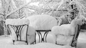 Preview wallpaper winter, snow, chairs, table, cover, attire