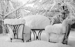 Preview wallpaper winter, snow, chairs, table, cover, attire