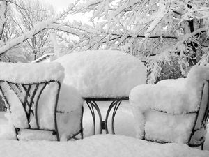 Preview wallpaper winter, snow, chairs, table, cover, attire