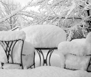 Preview wallpaper winter, snow, chairs, table, cover, attire