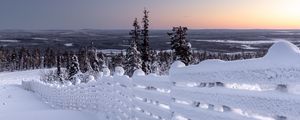 Preview wallpaper winter, snow, fence, snowy, frost, horizon