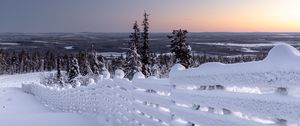 Preview wallpaper winter, snow, fence, snowy, frost, horizon