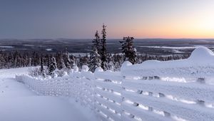 Preview wallpaper winter, snow, fence, snowy, frost, horizon