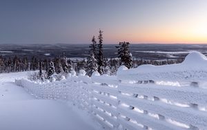 Preview wallpaper winter, snow, fence, snowy, frost, horizon