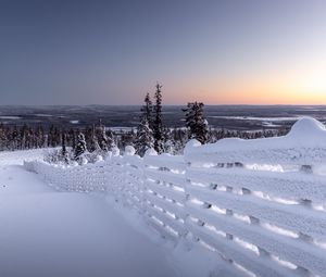 Preview wallpaper winter, snow, fence, snowy, frost, horizon