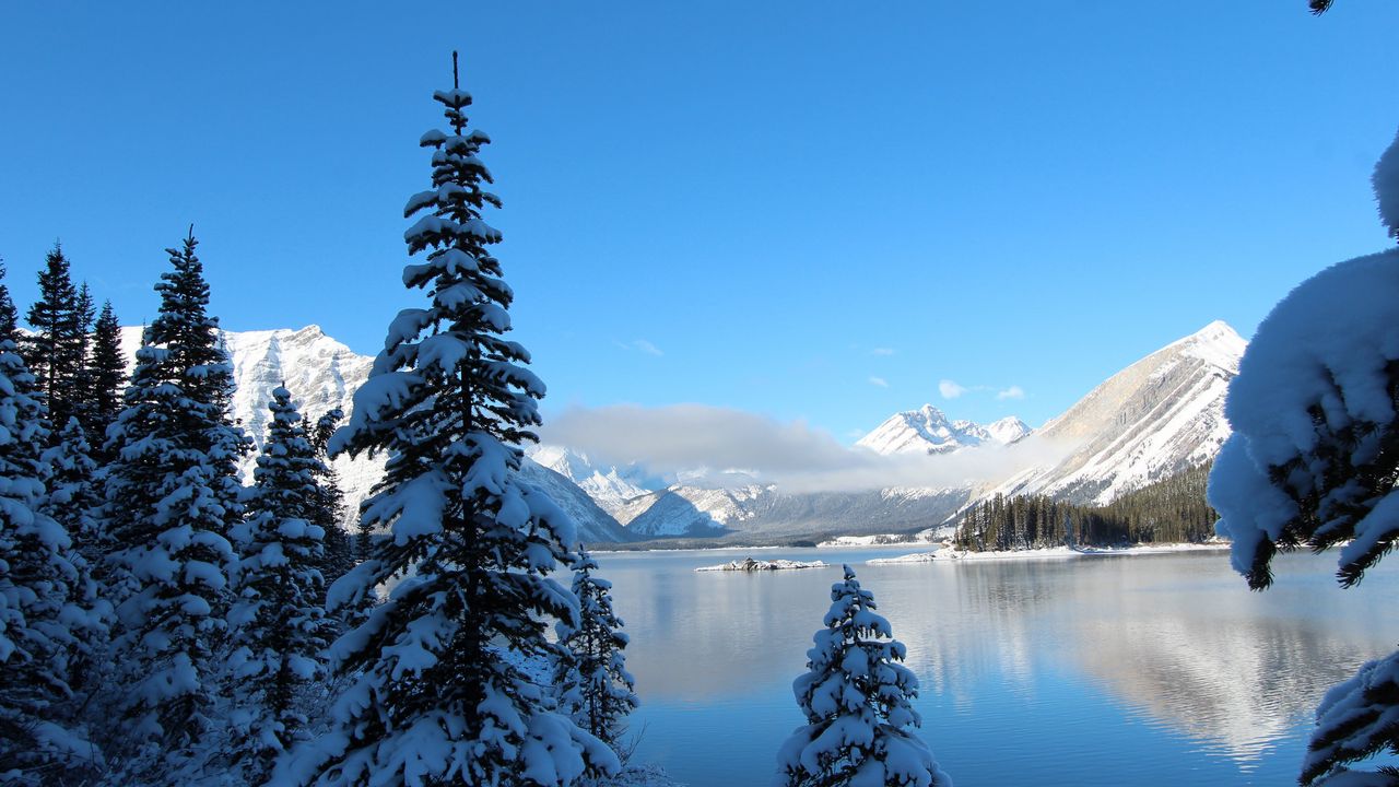 Wallpaper winter, snow, lake, mountain