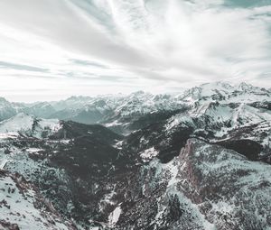 Preview wallpaper winter, snow, mountains, aerial view, dolomites, italy, sky, clouds