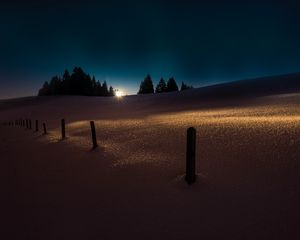 Preview wallpaper winter, snow, night, trees, light