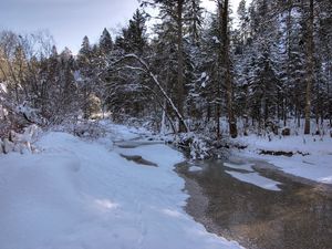 Preview wallpaper winter, snow, river, forest, landscape