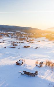 Preview wallpaper winter, snow, sunshine, village, aerial view