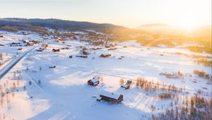Preview wallpaper winter, snow, sunshine, village, aerial view