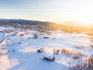 Preview wallpaper winter, snow, sunshine, village, aerial view