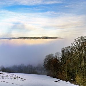 Preview wallpaper winter, trees, fog, sky, clouds, nature