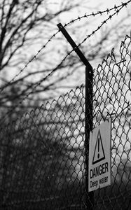 Preview wallpaper wire, inscription, warning, black and white