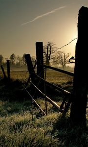 Preview wallpaper wire, protection, light, grass, morning, frosts