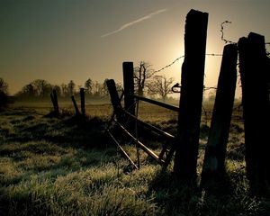 Preview wallpaper wire, protection, light, grass, morning, frosts