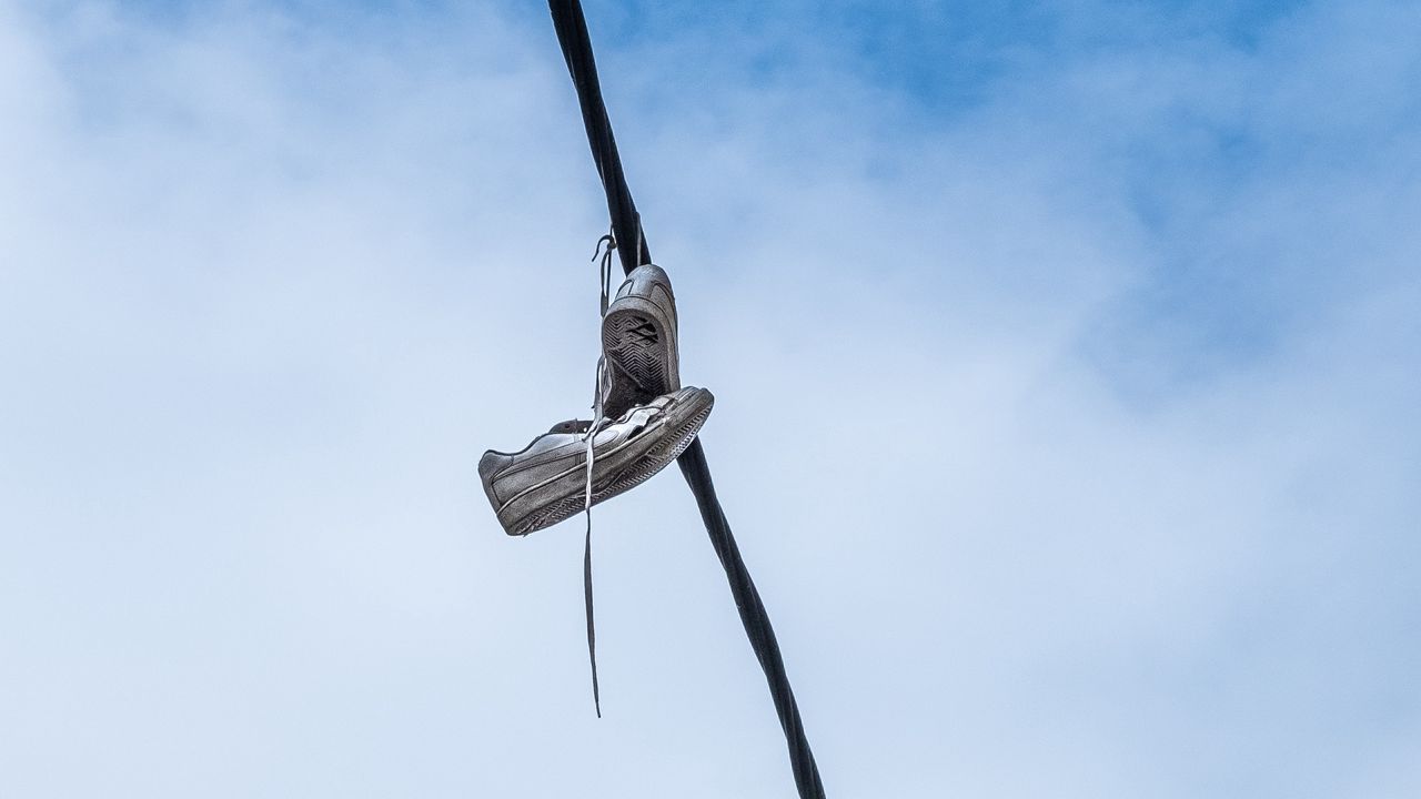 Wallpaper wire, sneakers, shoes, sky, clouds