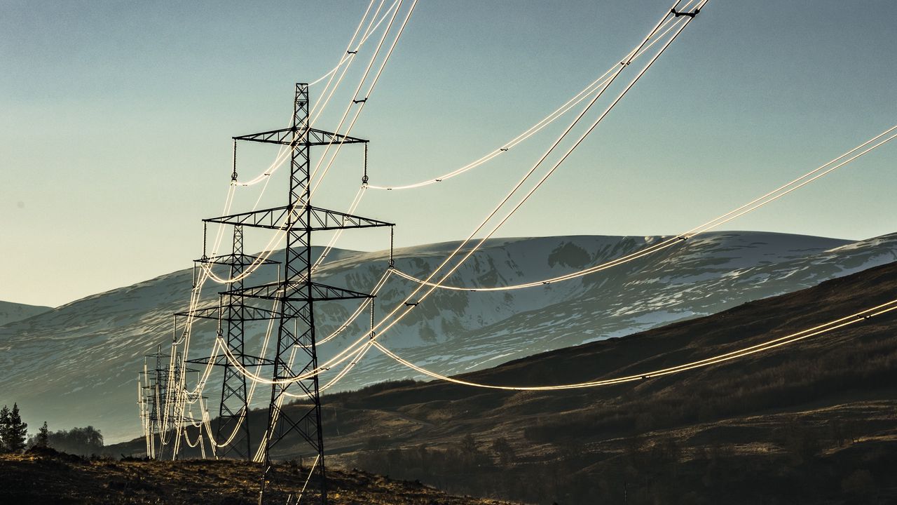 Wallpaper wires, hills, sunrise