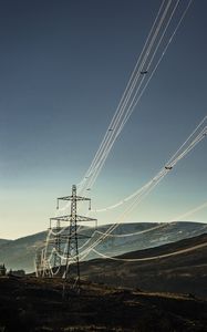 Preview wallpaper wires, hills, sunrise