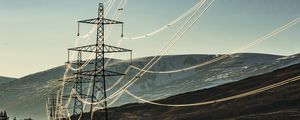 Preview wallpaper wires, hills, sunrise