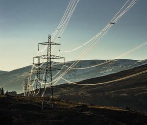 Preview wallpaper wires, hills, sunrise