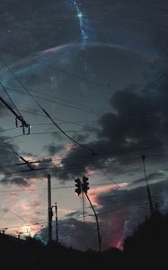 Preview wallpaper wires, night, clouds, sky