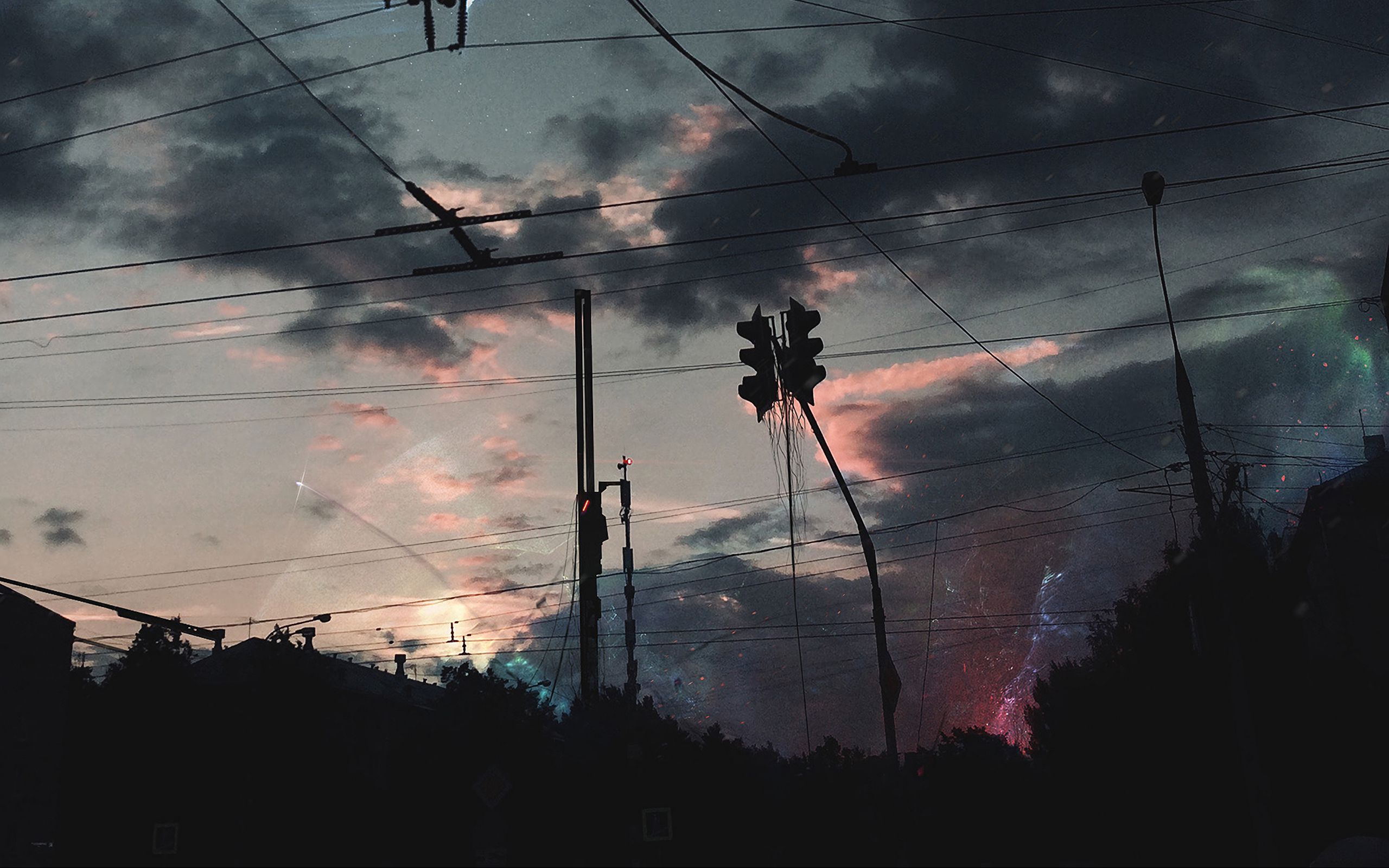 Download wallpaper 2560x1600 wires, night, clouds, sky widescreen 16:10 ...