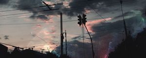 Preview wallpaper wires, night, clouds, sky