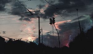 Preview wallpaper wires, night, clouds, sky