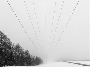 Preview wallpaper wires, pole, electricity, snow, winter, trees