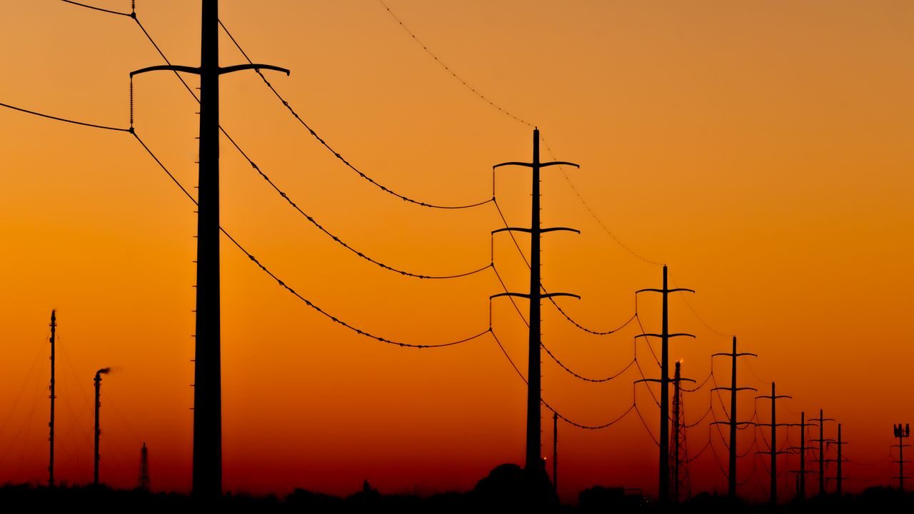 Wallpaper wires, poles, evening, dark