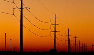 Preview wallpaper wires, poles, evening, dark